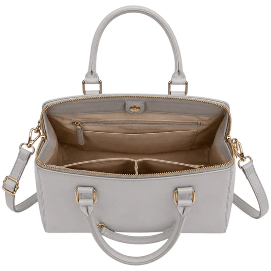 All About Bagzzz Grey Leather Satchel Bag | Elegant Women's Handbag