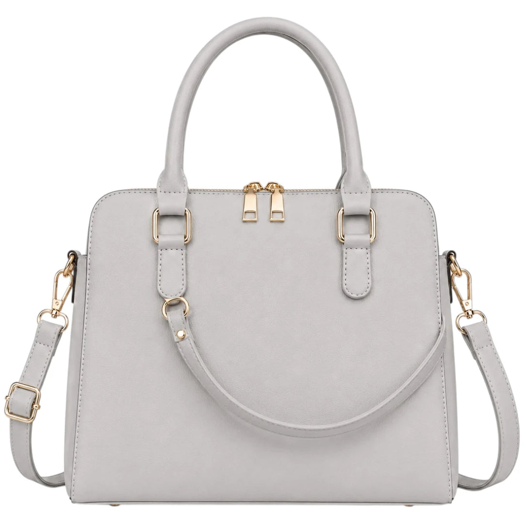 All About Bagzzz Grey Leather Satchel Bag | Elegant Women's Handbag
