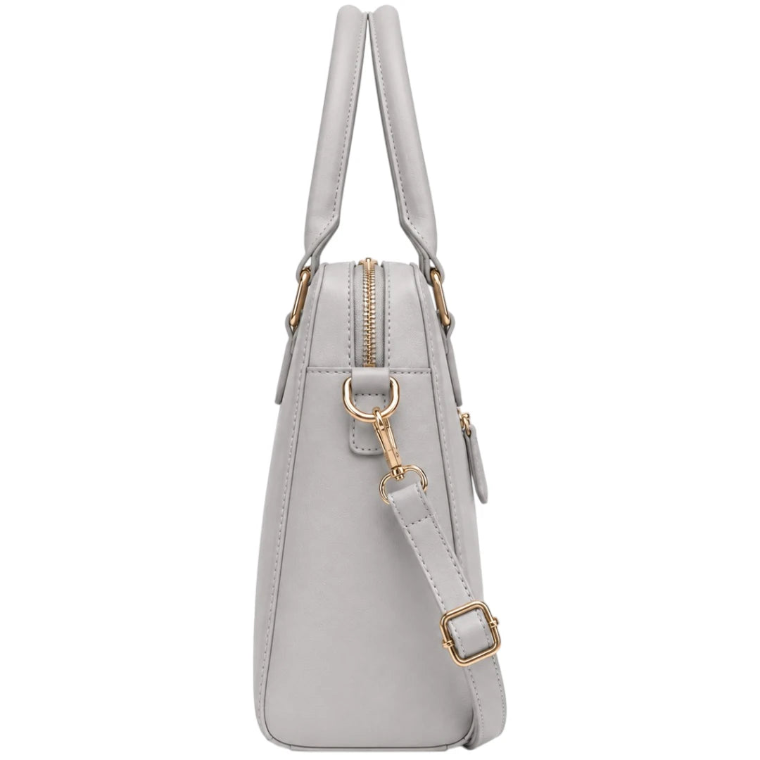 All About Bagzzz Grey Leather Satchel Bag | Elegant Women's Handbag
