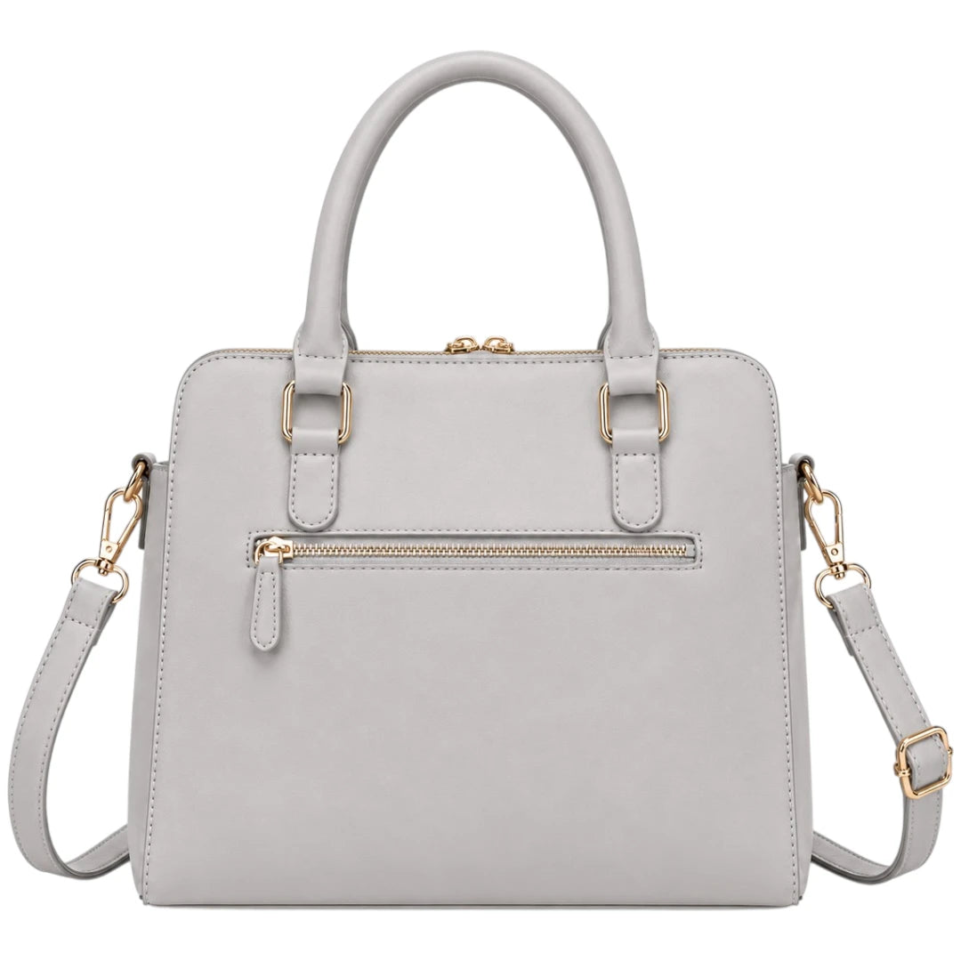 All About Bagzzz Grey Leather Satchel Bag | Elegant Women's Handbag
