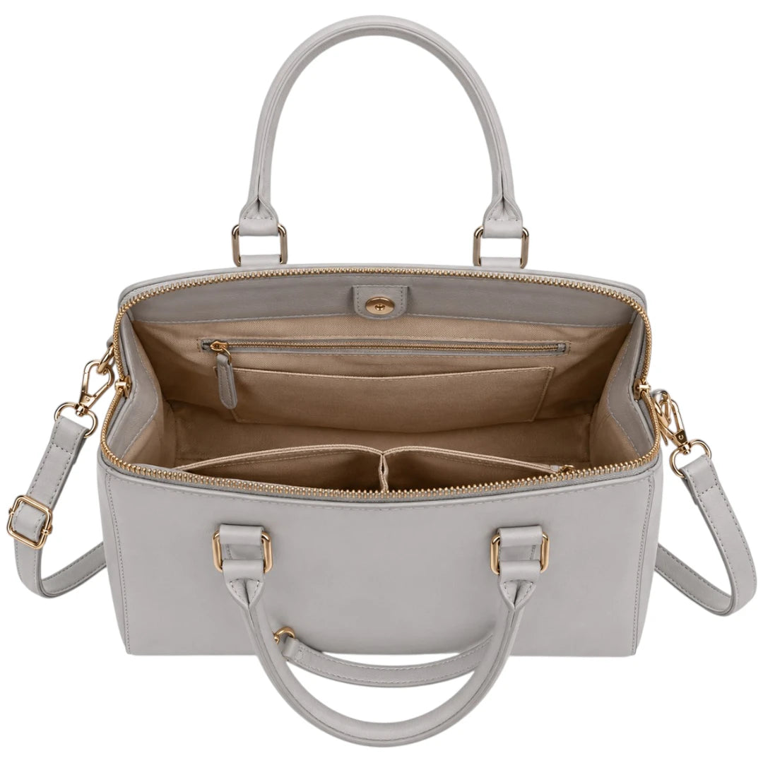 All About Bagzzz Grey Leather Satchel Bag | Elegant Women's Handbag