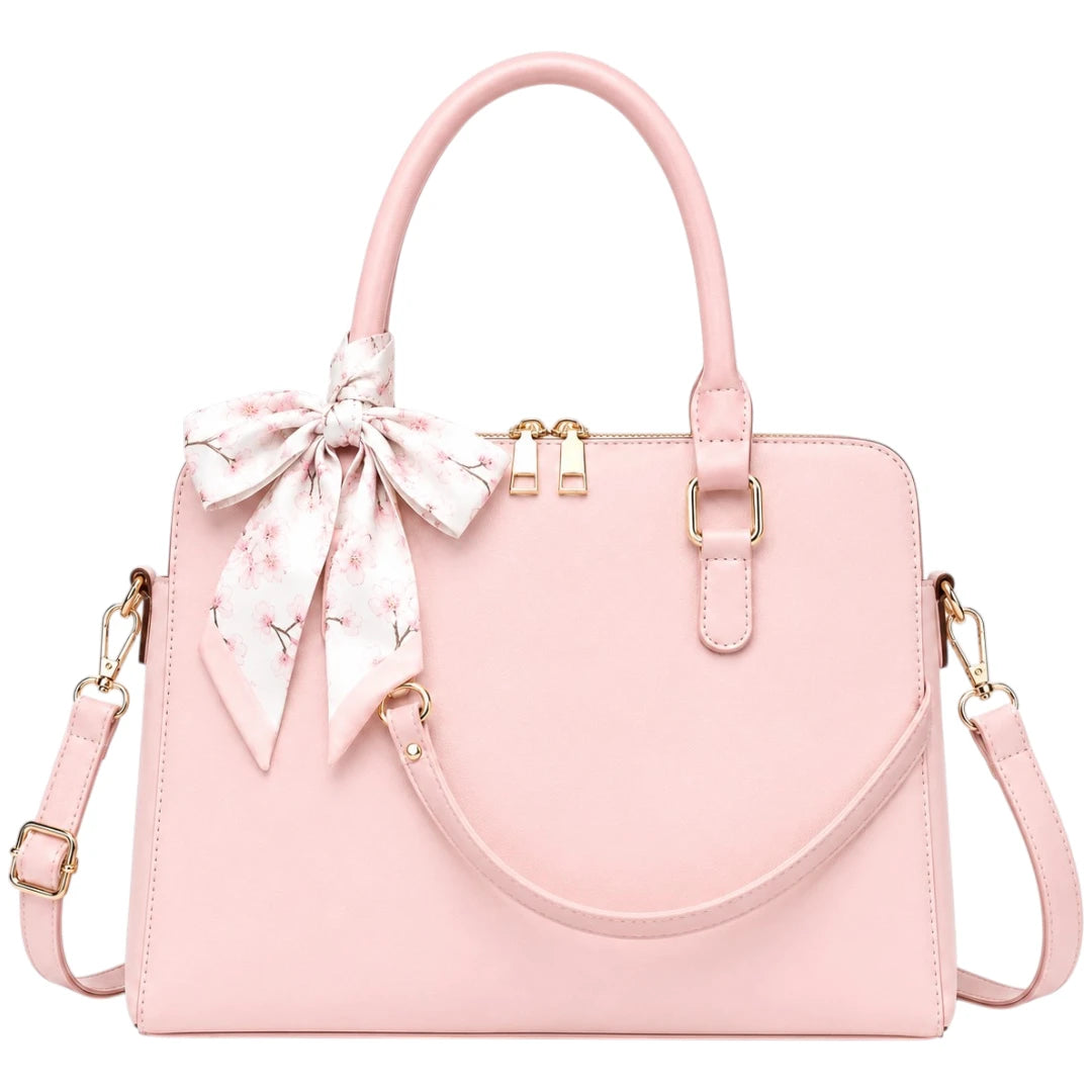 All About Bagzzz Pink Bow Accent Satchel Handbag