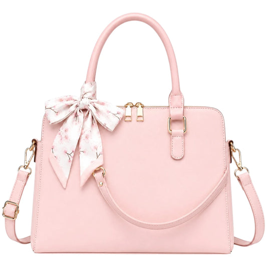 All About Bagzzz Pink Bow Accent Satchel Handbag